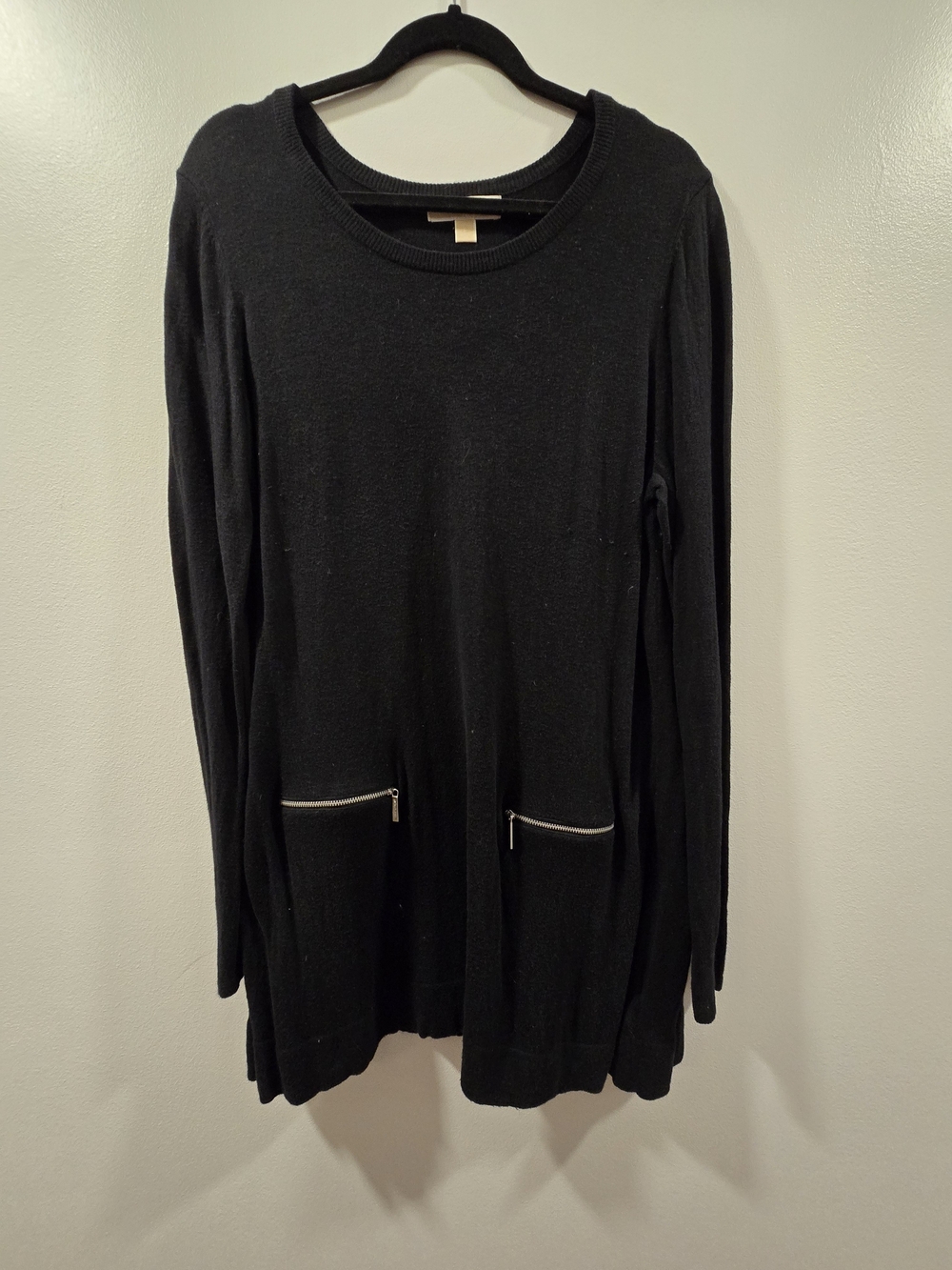 MICHAEL Michael Kors Black Knit Tunic Sweater Zip Pockets Large L